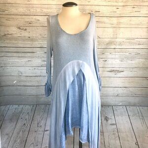 Vintage Scandal Cotton Blend Baby Blue Midi Dress Layered Hem Italy Women's